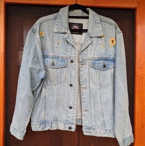 Vintage Sunflower Embroidered Denim Jacket